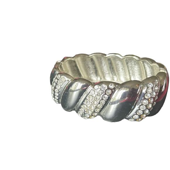 Vintage Silver Clamp Bracelet Wave Design with White Stones - Picture 2 of 3